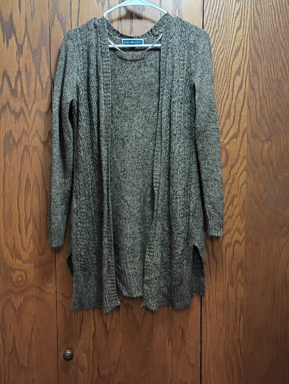 Karen Scott Olive Open-Front Knit Cardigan